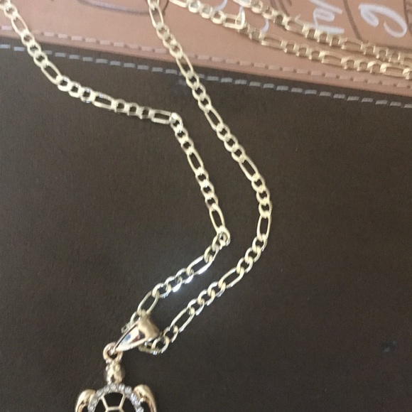 Gold plated turtle Charm with rhinestone with Necklace - Picture 2 of 7